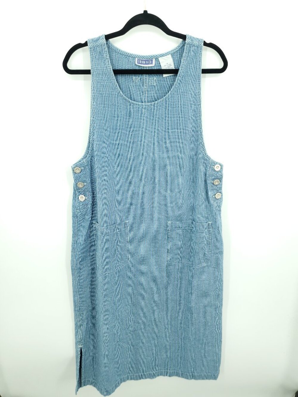 Erika & Co. Striped Cotton Pinafore/Jumper Dress M Blue/White